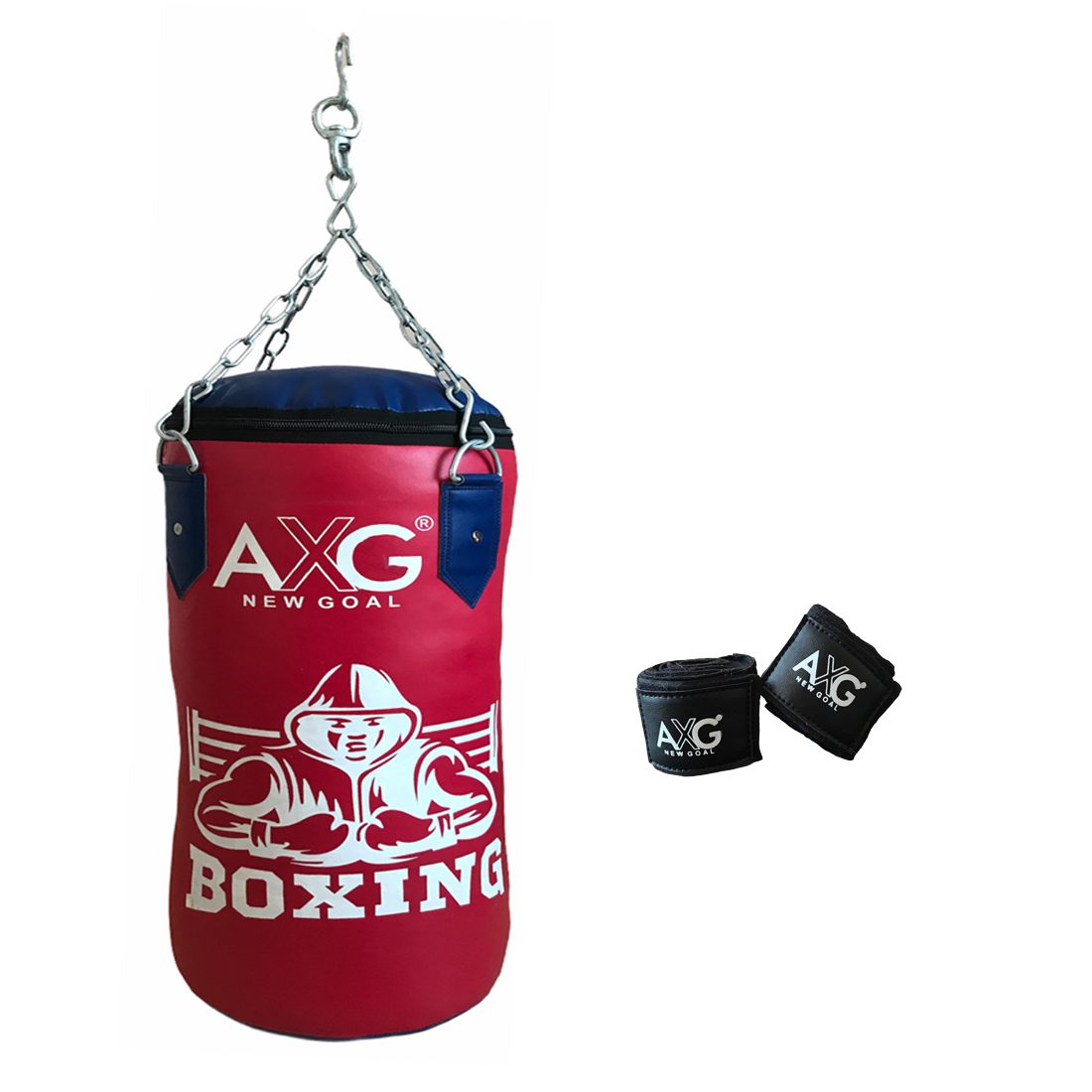 alt="AXG New Goal Boxing PU Punching Bag with Chain & Hand Wrap"