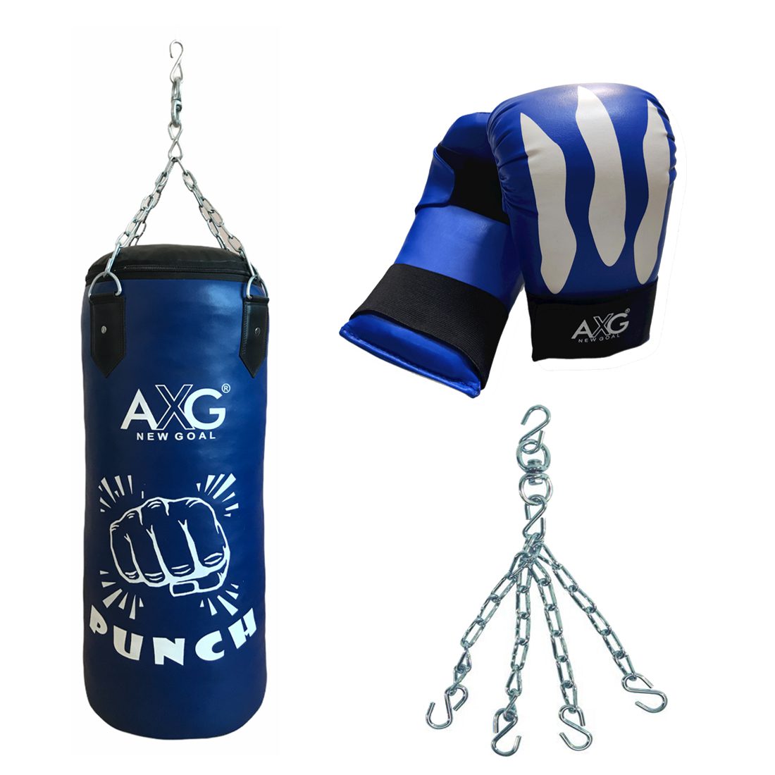 alt="AXG New Goal Boxing PU Punching Bag with Chain & Gloves"