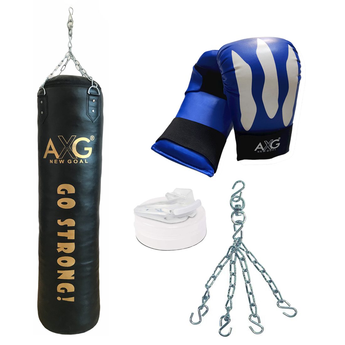 alt="AXG New Goal Boxing PU Punching Bag with Chain, Mouth Guard & Gloves"