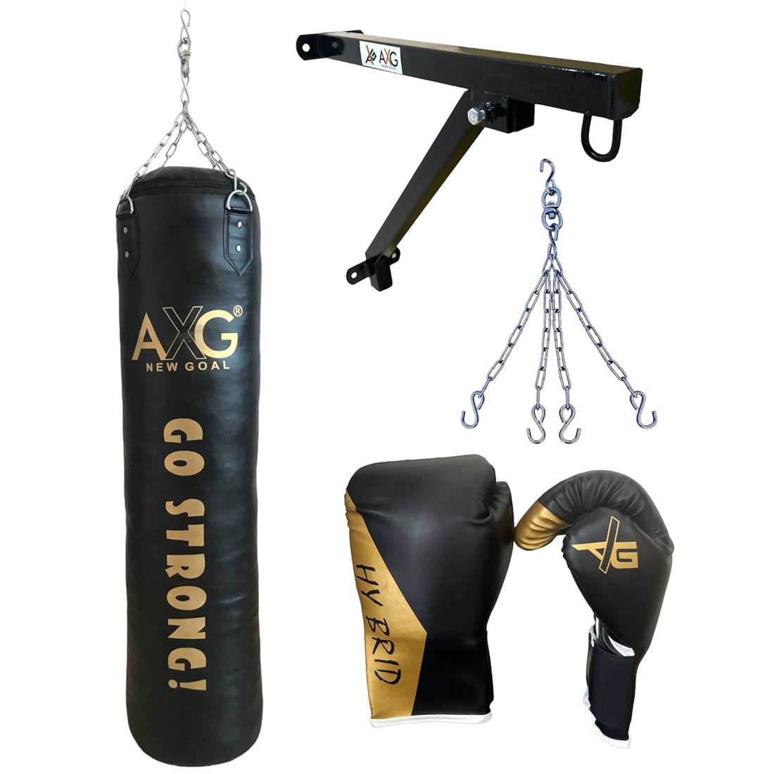 alt="AXG New Goal Boxing PU Punching Bag with Chain, Wall Stand & PVC Gloves"