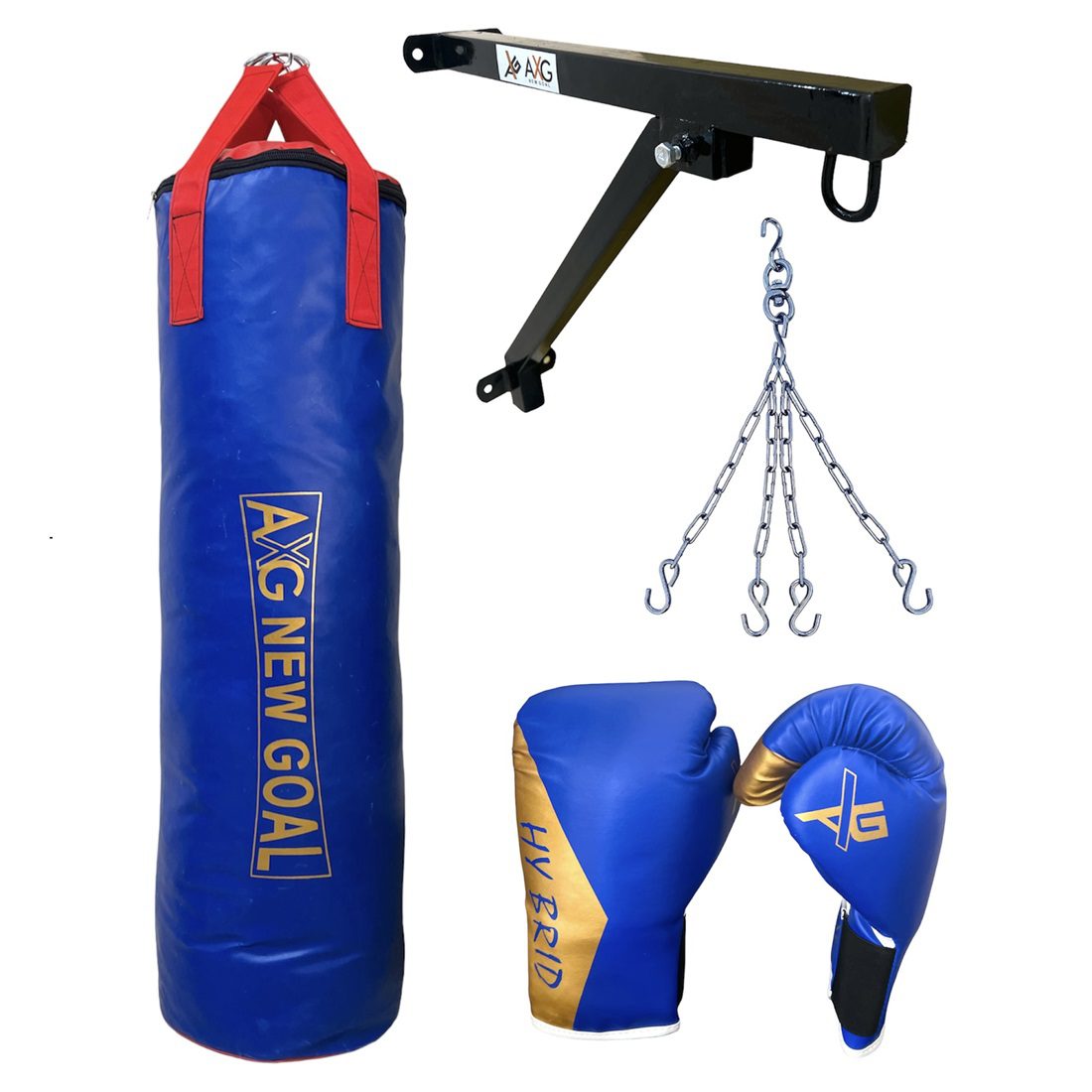 alt="AXG New Goal Boxing SRF Punching Bag with Chain, Wall Stand & PVC Gloves"