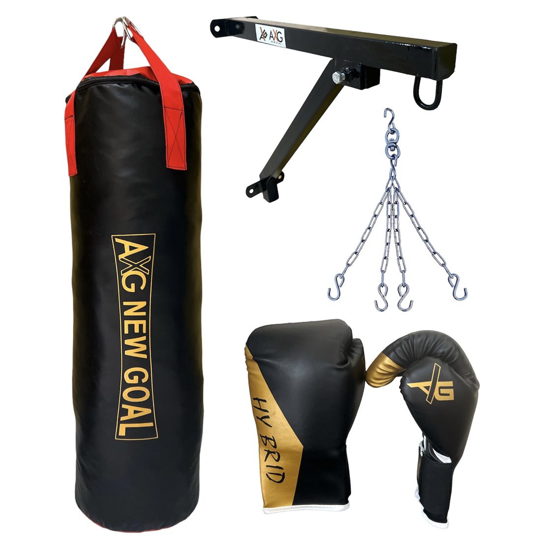 alt="AXG New Goal Boxing SRF Punching Bag with Chain, Wall Stand & PVC Gloves"