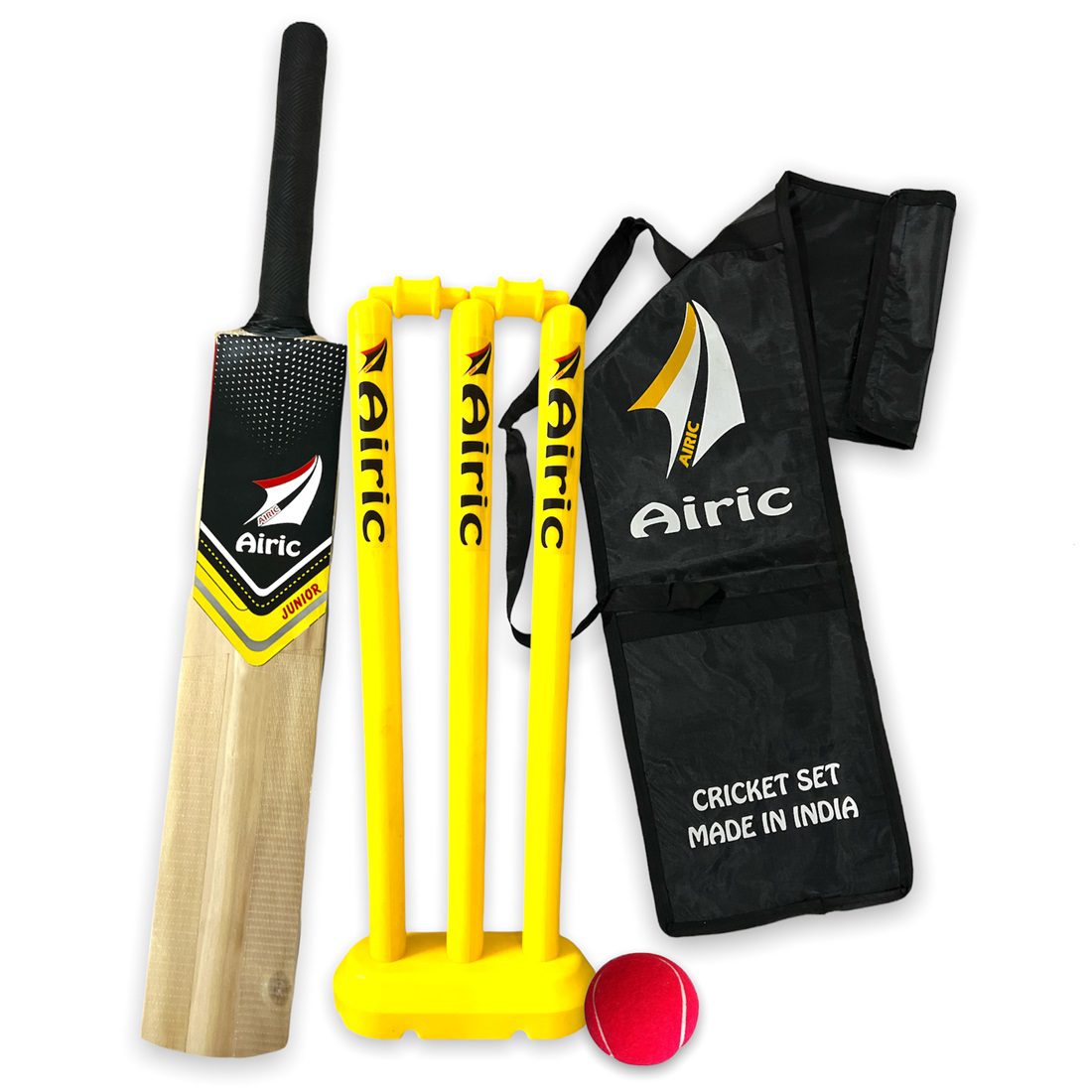 alt="Airic Popular Willow Cricket Kit with Ball, Plastic Wickets & Cover"