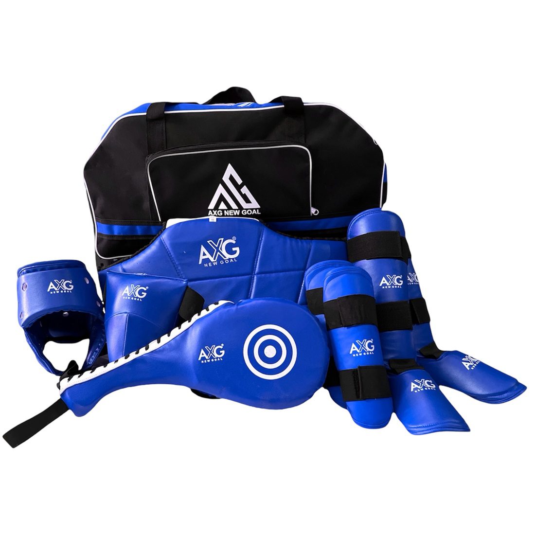 alt="AXG New Goal Taekwondo Kit with Bag Combo of 7 Blue"